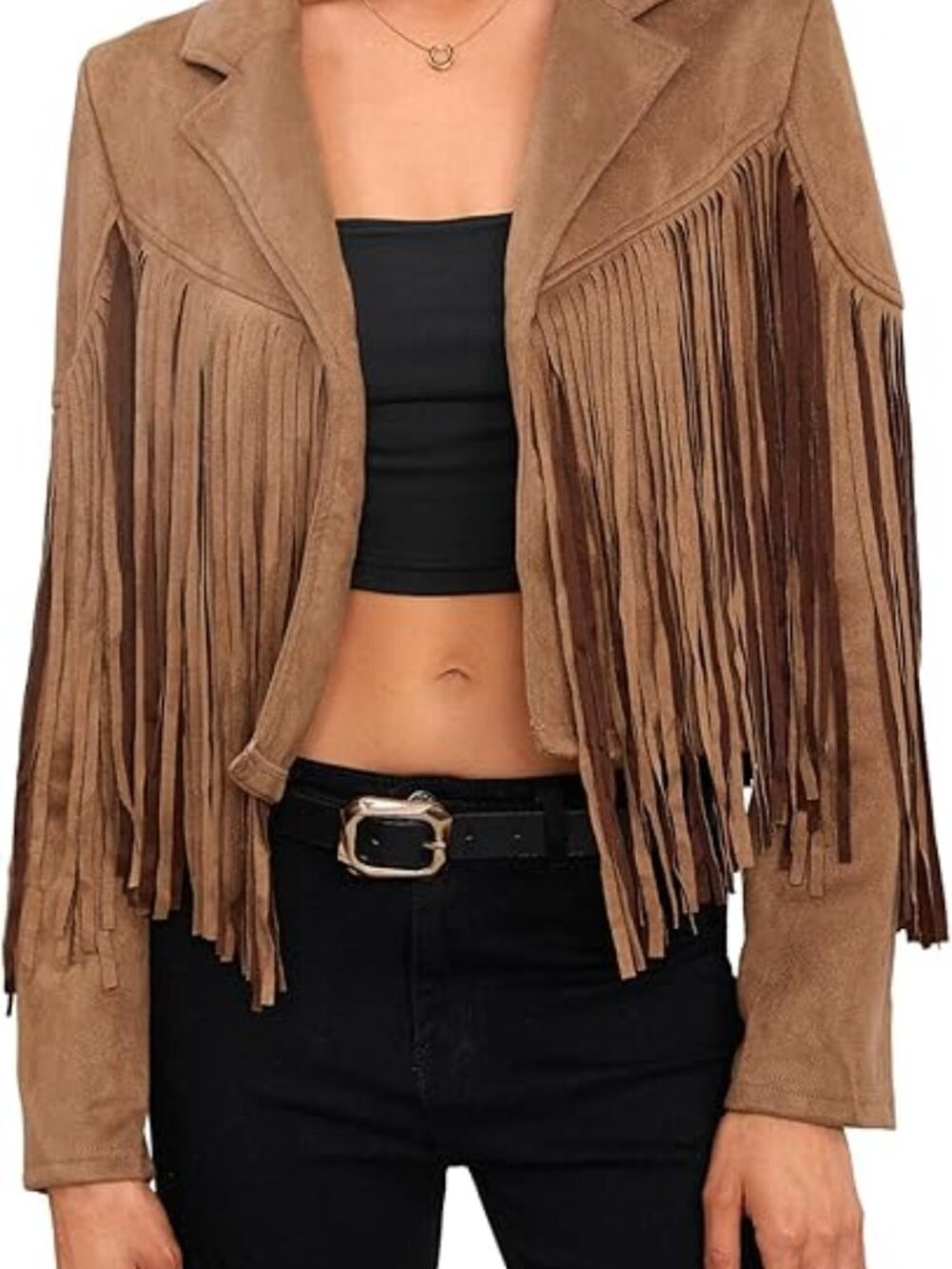 Women's Faux Suede Tassel Jacket Button Down Fringe Jacket Outerwear